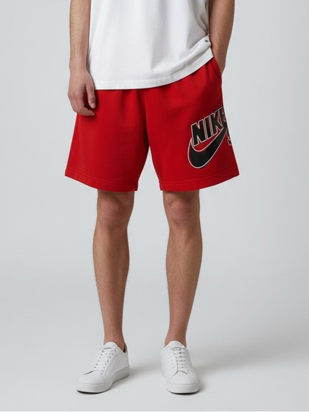 Nike Red Men's Athletic Shorts with Bold Logo•S
